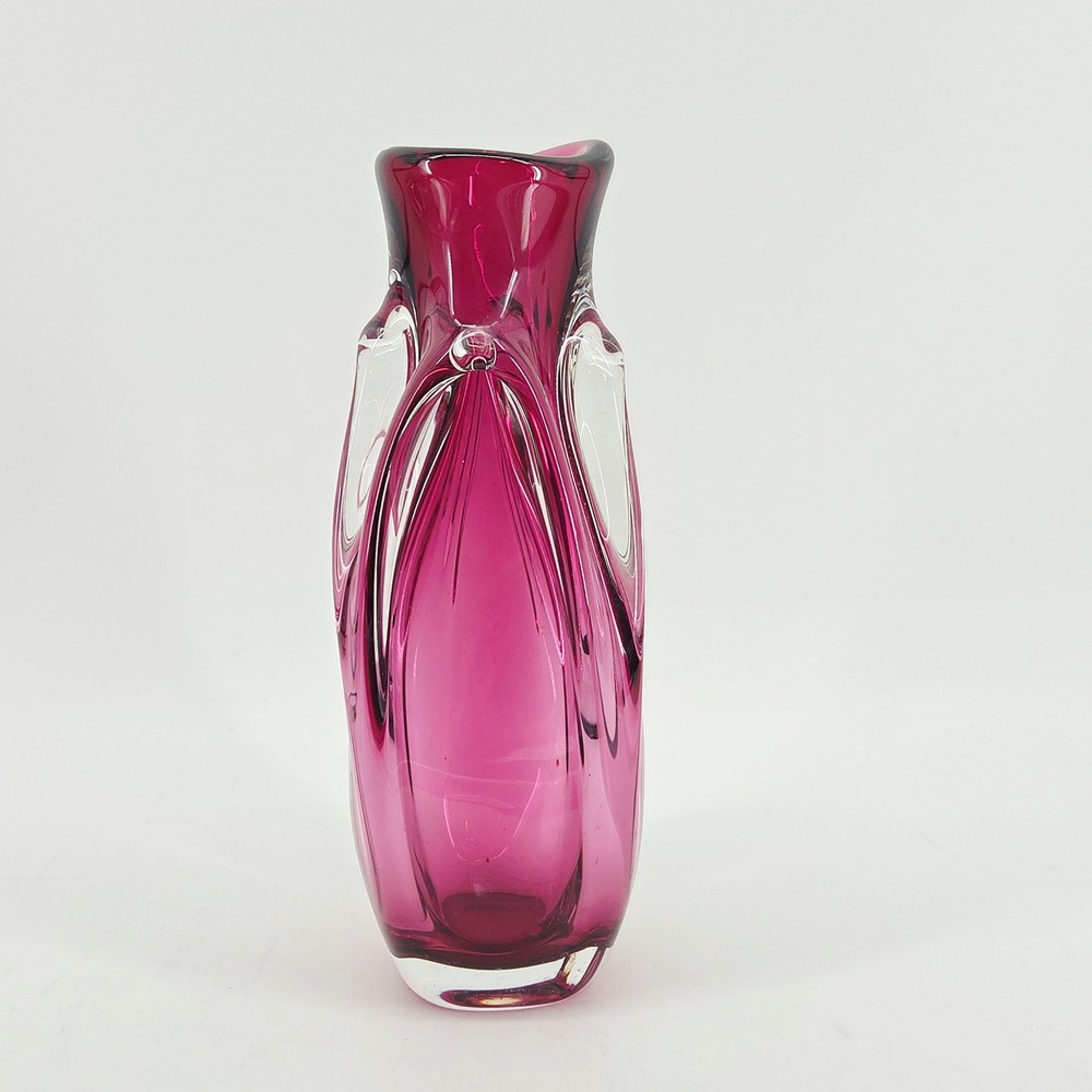 Murano Chribska Style Sommerso Art Hand Blown Glass Vase Cranberry MCM Vintage